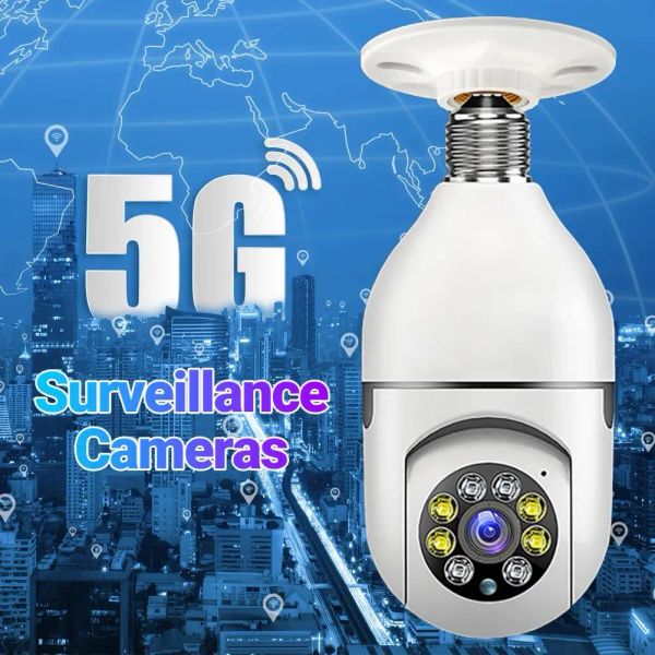 Anzeige 5G WiFi E27 Glühbirnenüberwachungskamera Infrarot Nachtsicht Automatisch menschliches Tracking Video Security Monitor für CCTV -Monitor