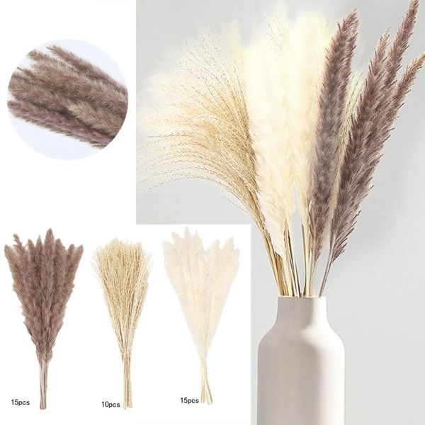 Flores decorativas 40 Hastes 15 marrom marrom 10 Reeds grama Flor artificial exagerada macia com vaso para decorações de bolo