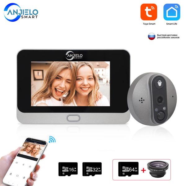 Peças 1080p Wi -Fi Wireless Video Doorbell Câmera Tuya Smart Home Apartment Wi -Fi Visual Peephole Door Bell Tuya Video Intercom for Home