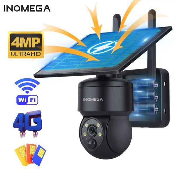 Камеры Inqmega 4MP 4G / Wi -Fi Outdoor SIM -карта Камера мини -солнечная панель камера наблюдения 7200 мэх IP66 PIR Video Acteration Cam