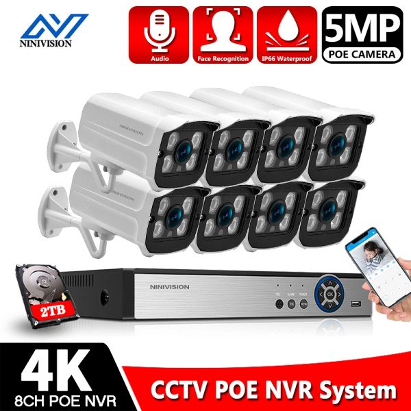 SISTEMA NINIVISION 8CH POE NVR KIT HD 5MP Sistema de câmera CCTV OUTRO