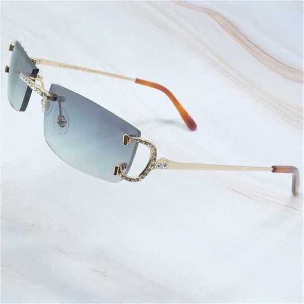 2024 Designers de topo 10% de designer de luxo Novos óculos de sol masculinos e femininos 20% Off Men Women Rimless Chegada Rhinestones Man Man Glass Wire Iced Out Shades Eyewear