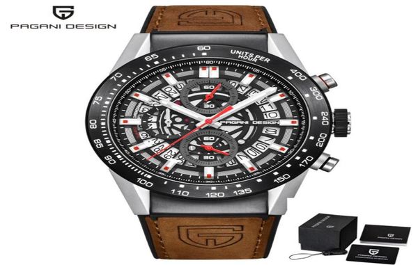 Pagani Design Fashion Skeleton Sport Chronograph Watch Watch Lederband Quarz Herren Uhren Top Marke Luxus wasserdichte Clock2459414