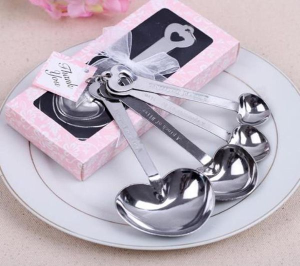 Hochzeit Rückgabegeschenke Metall herzförmige Messlöffel für Braut Duschparty Werbegeschenke 50Set Lot Wholeses849620