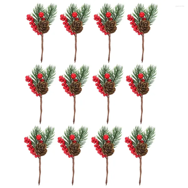 Fiori decorativi bacche di cono di pino artificiale per albero di Natale decorazioni finte steli floreali pick per unghie spazzole