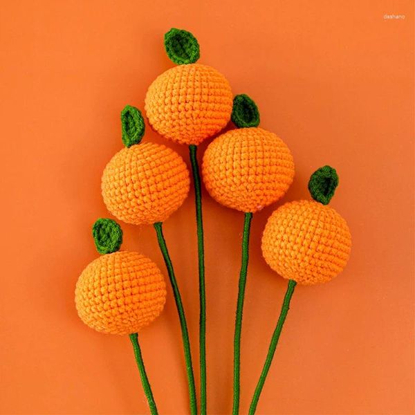 Flores decorativas Diy Buêquetes artificiais de ramo laranja de crochê diy