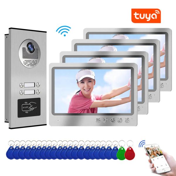 Intercom 9 -Zoll -Monitor Tuya WiFi Video Türklingel Kamera Multi -Apartment -Video -Tür -Gegenstand für 2 3 4 Familienwohnungen