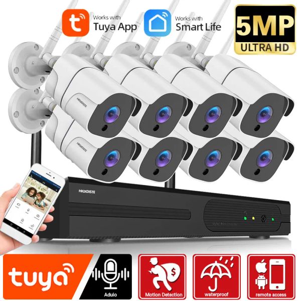 Sistema Tuya 5MP Sistema de câmera sem fio 8CH Kit WiFi NVR Overtual Wi -Fi IP Câmera de Segurança de Wi -Ip Conjunto de Segurança 4CH CCTV Kit de vigilância de vídeo CCTV