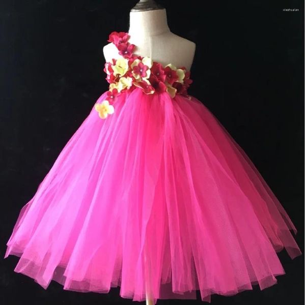 Mädchenkleider kleine Mädchen Blütenblätter Tutu Kleid Kinder häkeln Single Schulter Tüll Tutus Ballkleid mit Stirnband Set Kinder Party