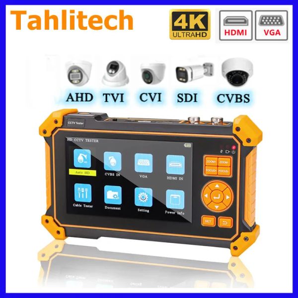 Zeigen Sie Tahlitech CCTV Tester Kamera HD Koaxial 4K 8MP ADH TVI CVI CVBS -Kamera -Tester mit Kabelprüfer 5 Zoll TFTLCD -Bildschirmmonitor