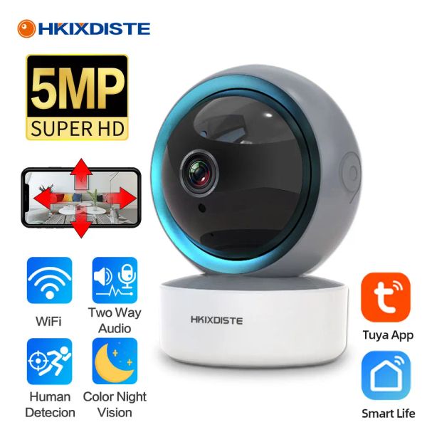 Kameras Tuya IP -Kamera 5MP WiFi Video Überwachungskamera CCTV HD Nachtsicht Zwei -Wege Audio Auto Tracking Cloud Smart Home Kamera