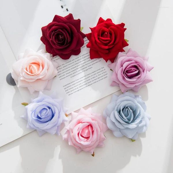 Flores decorativas 5/10pcs por atacado Artificial Flower Weddingbooking para acessórios para decoração de casa rosas de seda de parede de natal de natal rosas de seda