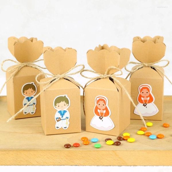 RAPPAGGIO DI RAGAGGIO 10 pezzi Primo battesimo Kraft Paper Candy Box Boy Girl Bomboniere Custom Mi Primera Communione Souvenir Baby Shower