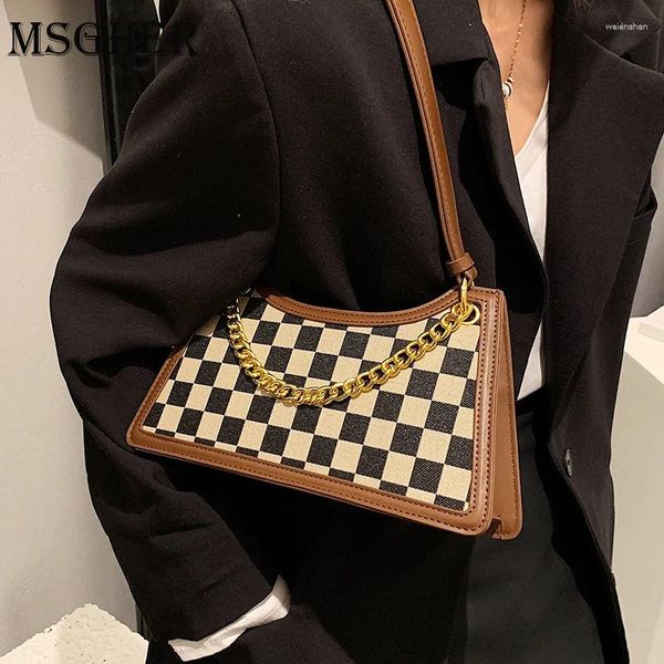 Bolsas de ombro Houndstooth Bag Bolsa Lady Axtpit 2024 Winter PU Leather Feminino Feminino Bolsa Mensageiro