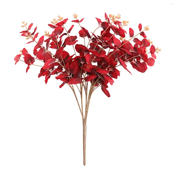 Fiori decorativi 20 teste 5 rami colorati eucalipti artificiali foglie tavolo artigianato scaffale falsa fiore di seta