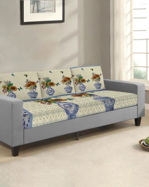 Coperture della sedia Copertura blu e bianca farfalla a fiori retrò copertura di divano protezione slipcovers rimovibili