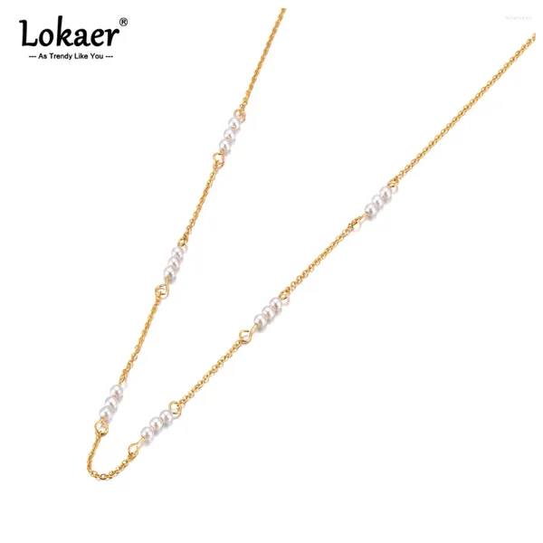 Correntes Trendy 316L Aço inoxidável Colar de corrente de pérolas brancas para mulheres temperamento metal 18k Gold -colar jóias N23108