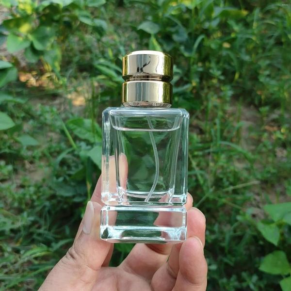 Garrafas de armazenamento de 50 ml de perfume quadrado garrafa de cristal de cristal seção dupla seção dupla de vidro de fundo grosso recarregável