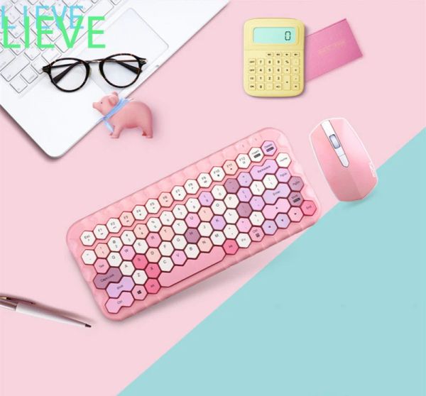 Combos mofii Honey Bluetooth Wireless Keyboard e Mouse Girl Bonge Laptop Teclado Criativo Pequeno