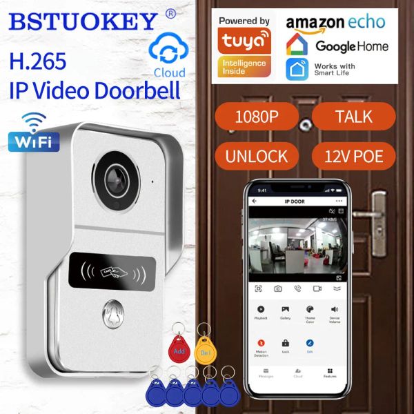 Türklingel Tuya App 1080p H.265 Protokoll WiFi Video Doorbell Intercom IP -Kamera Unterstützung Alexa Türschloss Fernbedienung Entsperren RJ45 zu PoE