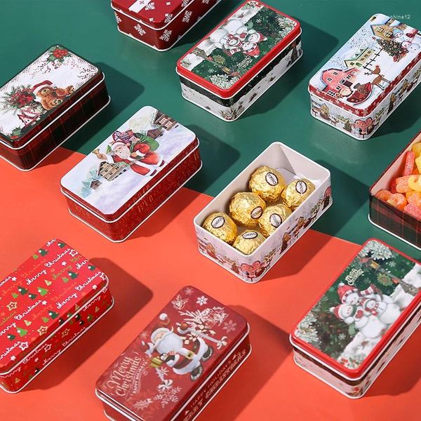 Principal de presente 1pc Metal Christmas Box Latas de retângulo para biscoitos de doces ótima embalagem de cartas de festas infantis estojo de armazenamento