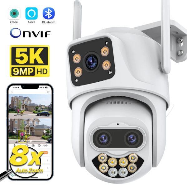 Kameras 5K 9MP HD WiFi Camera Outdoor 8x Zoom 2.812mm drei Objektivsicherheit PTZ Kamera Auto Tracking 4K CCTV Videoüberwachung ICSEE ICSEE