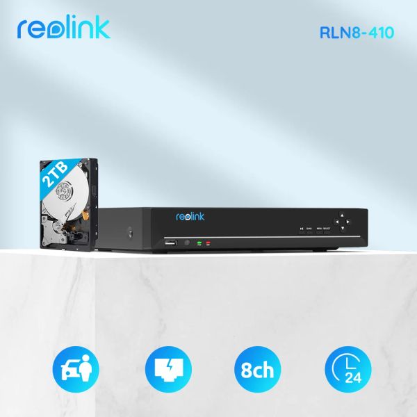 Webcams Reolink 8CH DVR para Reolink 4MP/5MP/4K/12MP Câmera IP P2P 24/7 H.265 Gravador de vídeo 2TB HDD RLN8410 NVR