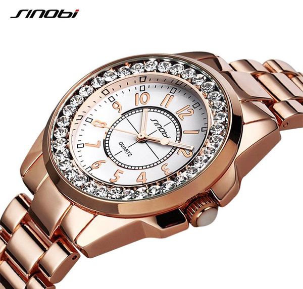 Sinobi Kadınlar Kuvars İzle Benzersiz Lüks Kristal Dial Dial Round Casual Elegance Bayan Elbise Bilek Saatleri Moda Relogio Feminos9912502