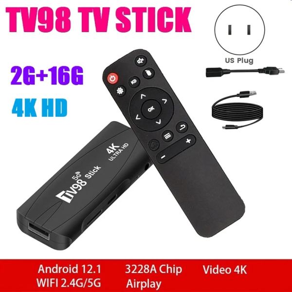 Plugs TV98 TV Stick Smart TV Box 2G+16G Android12.1 2.4G 5G WiFi Android Easy Instale (plugue dos EUA)