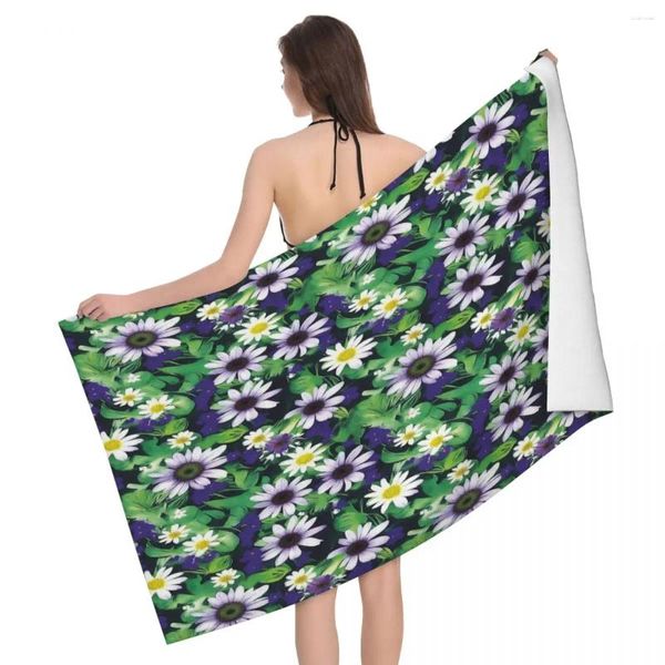 Handtuch hell violett weiße Blumen Daisses 80x130 cm Bad Mikrofaserstoffe geeignet für Badezimmer Souvenir Geschenk