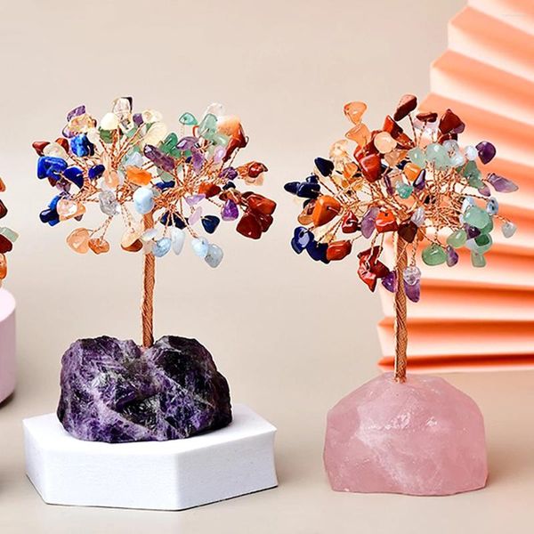 Figurine decorative Crystal Tree 7 Chakra of Life Cristalli naturali Stone fortunato per l'energia positiva Feng Shui Ornamenti a casa