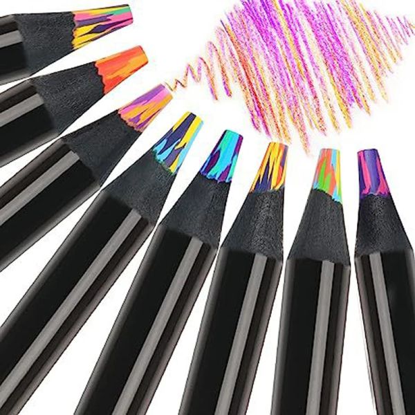 Lápis 8/12 PCs Rainbow Pencils Lápis de cor de cera para crianças Presentes de madeira Multi coloridos para desenho Lápis Supplies