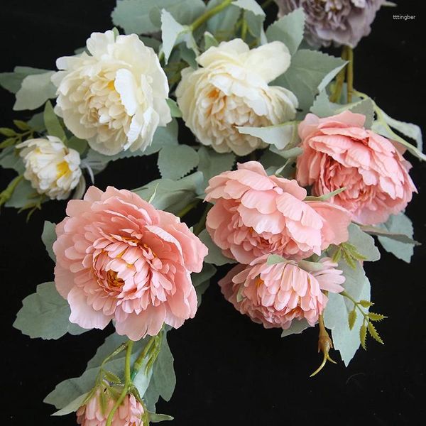 Flores decorativas Peony Macaron Flower Decoration Home Decoration Wedding Handheld Guide Artificial MW64234