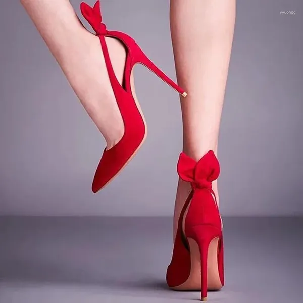 Scarpe vestiti a bowtie rosso nodo tacco alto tallone 10 cm tacchi posteriori slip-on poco profondo per le dita del banchetto delle dita drop