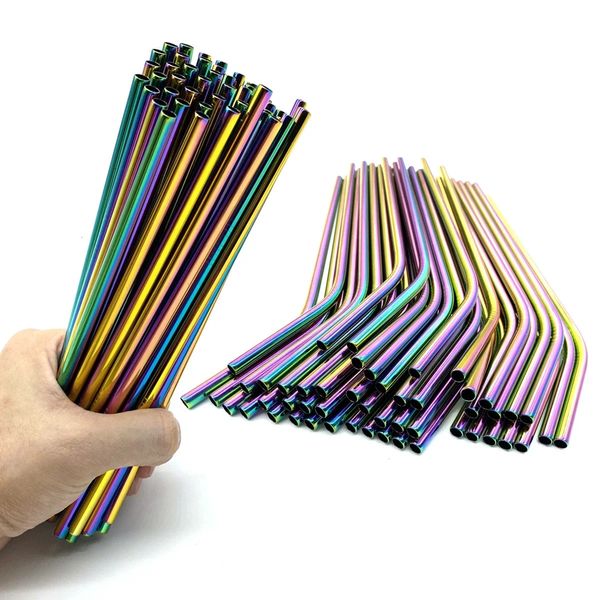 100pcs Metall Strohhalme wiederverwendbar 304 Edelstahlstrohhalme Bunte umweltfreundliche Trinkhallen für Bar Party-Getränkezubehör 240327 240327