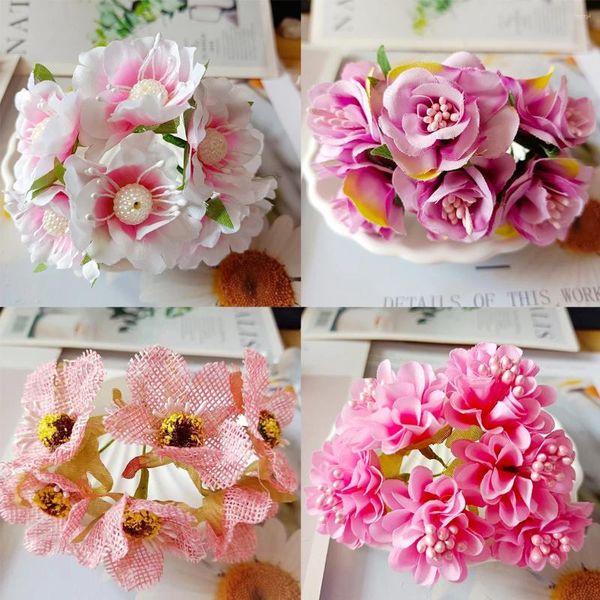 Декоративные цветы искусственная мини -розовая букет для свадебного украшения
