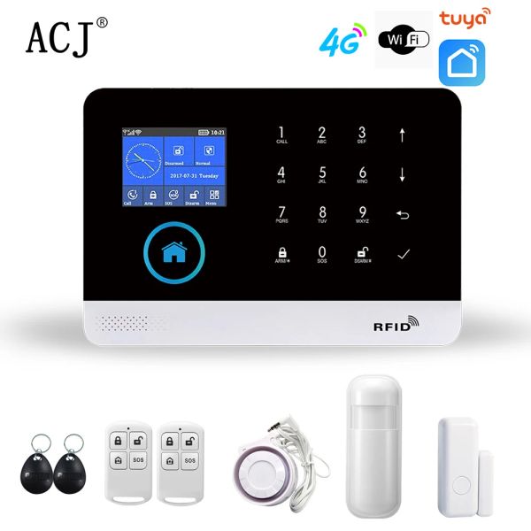 Kits ACJ WiFi 4G GSM Smart Alarm System PG103 Tuya Smart Life App Control PIR Sensor Wireless Smart Home Security Support Alexa