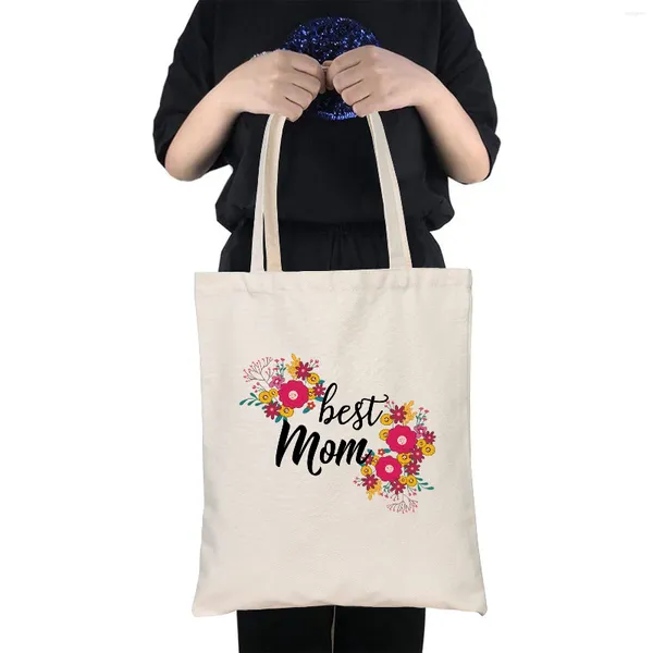 Aufbewahrungstaschen Einkaufsbeutel Canvas Bag Mom Print wiederverwendbares Öko -Tuch Travel Faltbare Tasche große Kapazität Mutter Windel