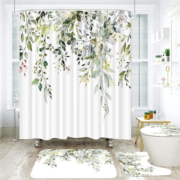 Cortinas de chuveiro Flor para a cortina impressa da planta com banheiros com ganchos de plástico Isolam a banheira para proteger a privacidade