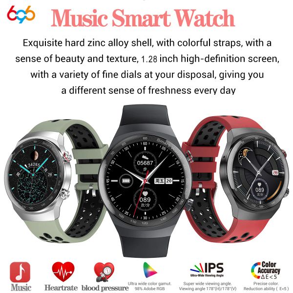 Armbänder Smart Watch Blue Tooth Call Men Women Fitness Heuretrate Sport Armband Mp3 256m lokaler Musikspieler Smartwatch für Android iOS