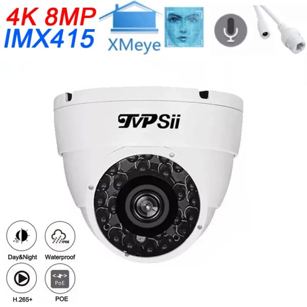 Câmeras 4k 8mp IMX415 6MP CMOS XMEYE Branco Metal Outdoor Metal H.265+ Onvif Detecção de face Audio Hemisfério Domem IP Poe CCTV Câmera