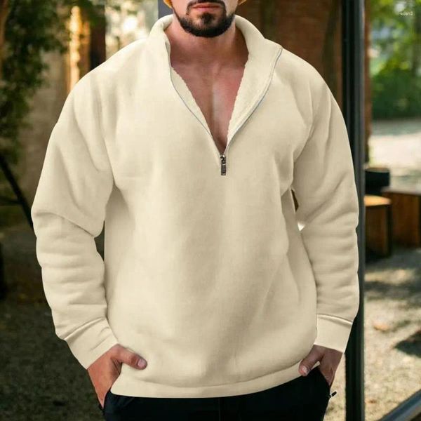 Herren Hoodies Männer halb Reißverschluss Fleece Pullover oberen Farbfarben Windschutz Herbst Winter Langarmed Revers Sweatshirt