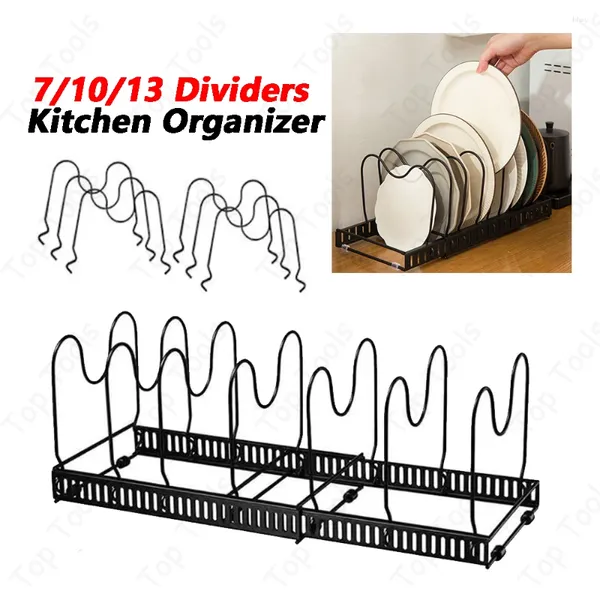 Armazenamento de cozinha Panelas expansíveis Organizador Pots de rack armário com 10 compartimentos ajustáveis Titulares DIY