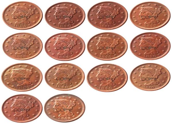 US -Münzen Full Set 18391852 14pcs verschiedene Daten für ausgewähltes geflochtenes Haar Large Cent 100 Kupfer Kopiermünzen2549847