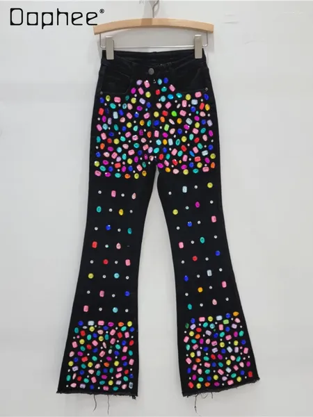 Frauen Jeans Diamant mit handbemdeten hohen Taille schlanker schlanker Frau 2024 Frühling Herbst Elastic Dünn für Frauen