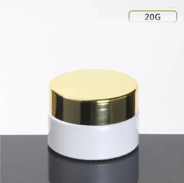 Garrafas de armazenamento 20g de jarra de vidro azul/verde/fosco de tampa dourada brilhante para essência/creme para os olhos/dia creme/hidratante garrafa de embalagem cosmética