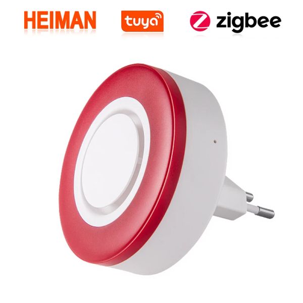 Siren Heiman Zigbee tuya sirene para sistema de alarme inteligente com aviso estroboscópio de luz vermelha flash flash home somene alta sirene alta