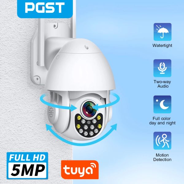 Câmeras pgst segurança câmeras tuya wifi ao ar livre hd full color notur vision camera de vigilância sem fio à prova d'água com monitor de bebê