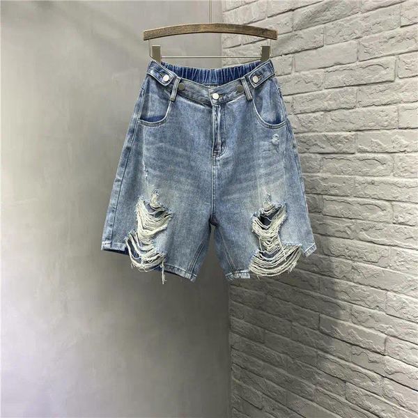 Calça feminina rasgou shorts jeans de moda de rua de moda alta jeans de joelho da altura do joelho 2000s y2k harajuku roupas de verão 2024