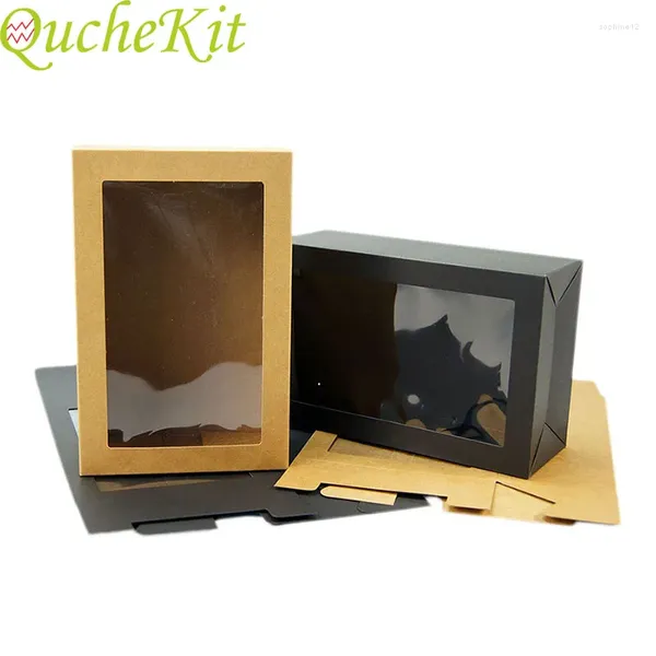 Wrap regalo 6pcs Black Kraft Paper Cake Boxes con finestra in PVC trasparente baby shower per la festa di matrimonio confezione da bisco